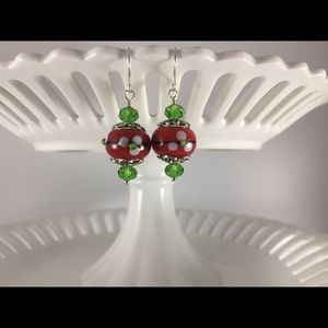 Handmade Earrings Unique Design Red White Green Black .925SS Ear Wires New
